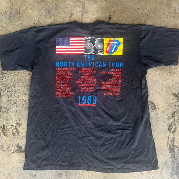 Vintage Rolling Stones 1989 North American Tour T Shirt XL Black Band Tee - Picture 6 of 6
